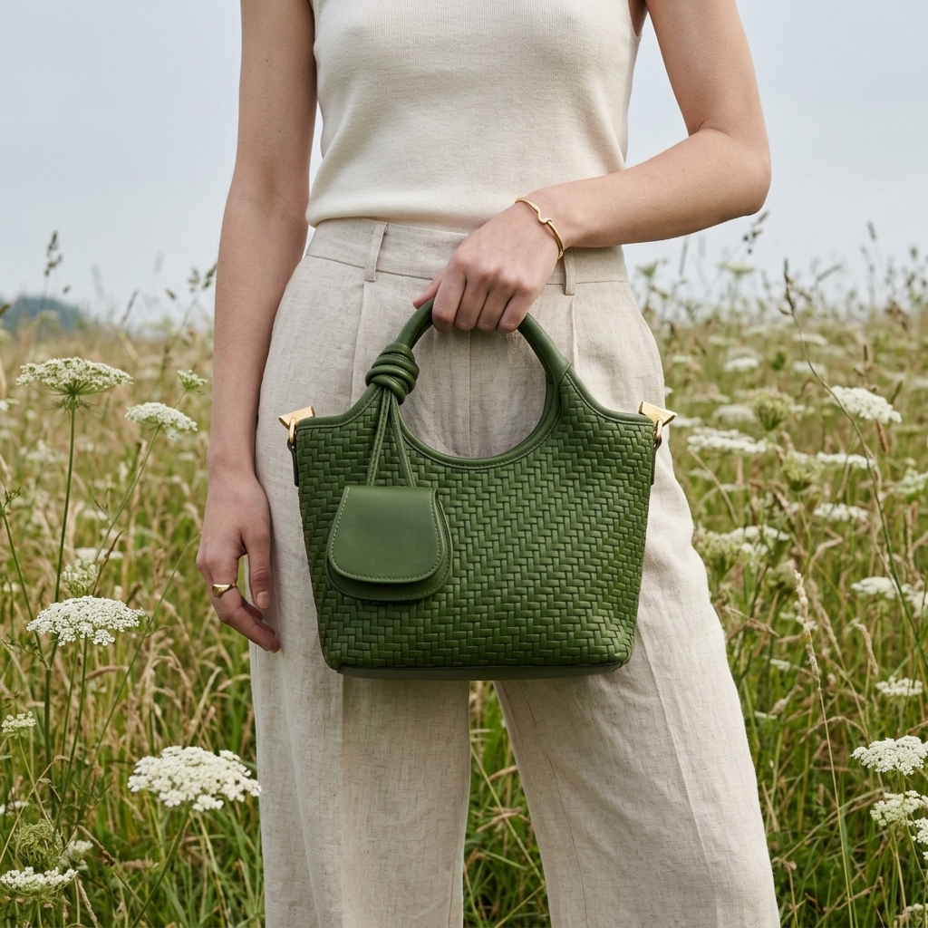Verdant Weave Handbag in Vegan Leather