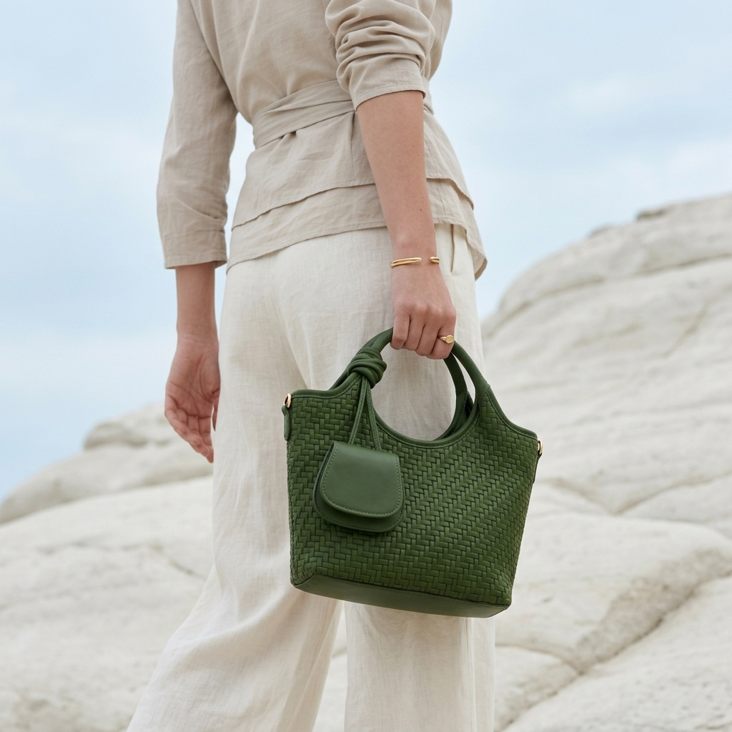Verdant Weave Handbag in Vegan Leather