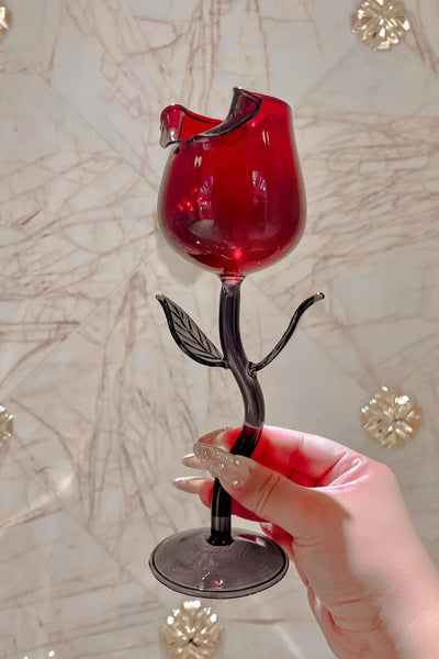 Rose For Rosé Glass Cup in Red Set of 4- Handcrafted