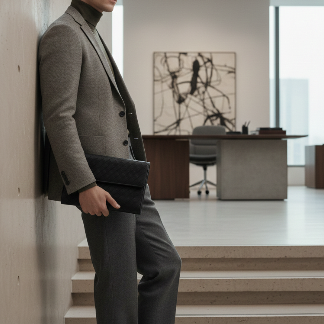 Arden Noir Weave Leather Handbag in Pure Leather