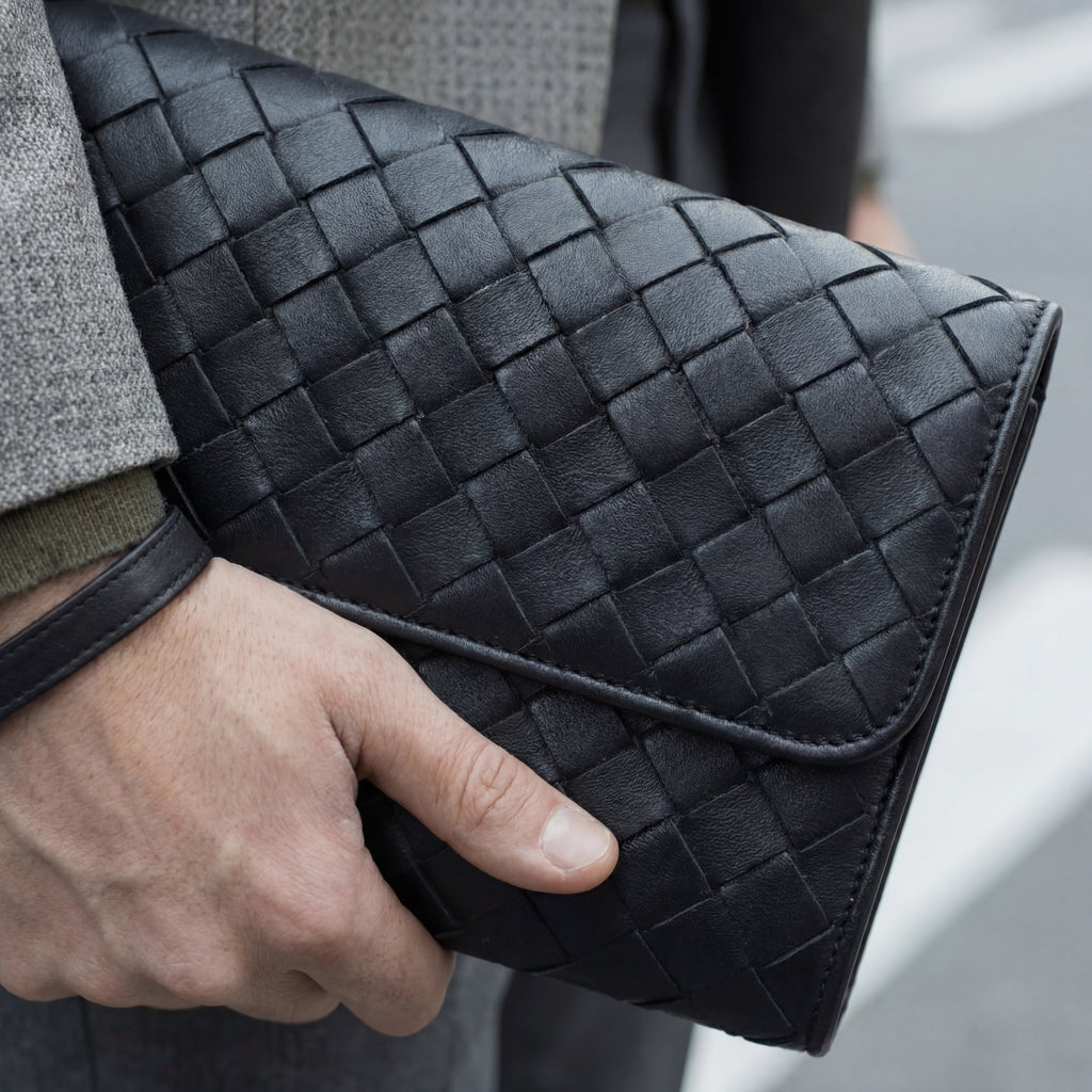 Arden Noir Weave Leather Handbag in Pure Leather